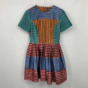 House of Holland Martini fit flare shift dress metallic stripe colorblock new 6